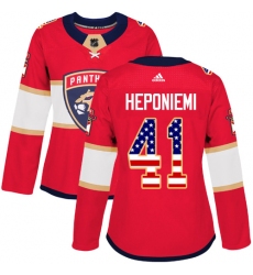 Women's Adidas Florida Panthers #41 Aleksi Heponiemi Authentic Red USA Flag Fashion NHL Jersey