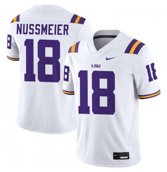 Men's LSU Tigers #18 Garrett Nussmeier White Limited Stitched Game Jersey