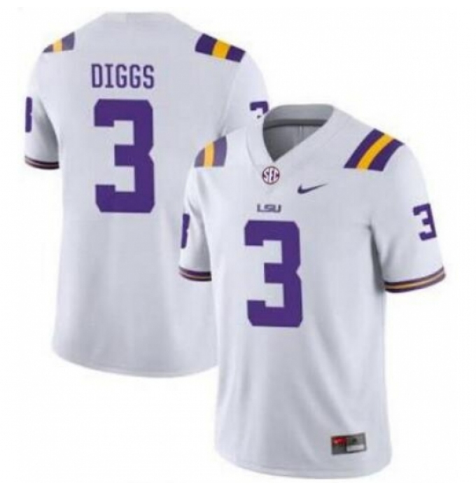Men's LSU Tigers Logan Diggs #3 White Stitched NCAA Jersey