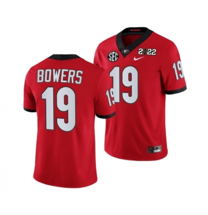 Men’s Georgia Bulldogs #19 Brock Bowers 2022 Patch Red College Football Stitched Jersey