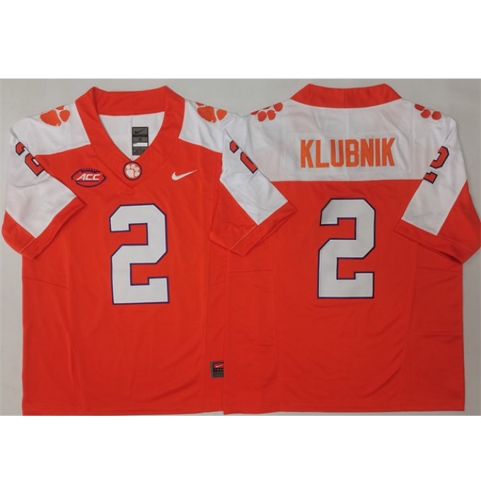 Men's Clemson Tigers #2 Cade Klubnik Orange White F.U.S.E. Stitched Football Jersey