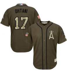 Men's Majestic Los Angeles Angels of Anaheim #17 Shohei Ohtani Authentic Green Salute to Service MLB Jersey