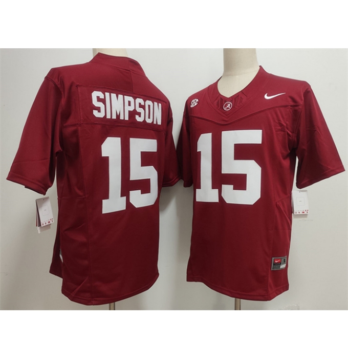 Men's Alabama Crimson Tide #15 Ty Simpson Red F.U.S.E. Stitched Football Jersey