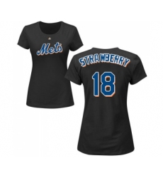 MLB Women's Nike New York Mets #18 Darryl Strawberry Black Name & Number T-Shirt
