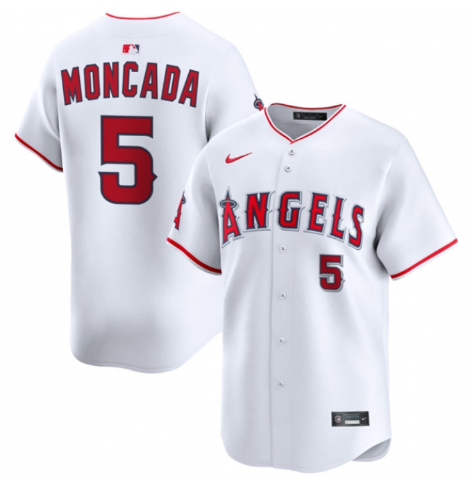 Men's Los Angeles Angels #5 Yoan Moncada White Home Limited Stitched Baseball Jersey