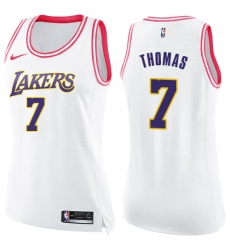 Women's Nike Los Angeles Lakers #7 Isaiah Thomas Swingman White/Pink Fashion NBA Jersey