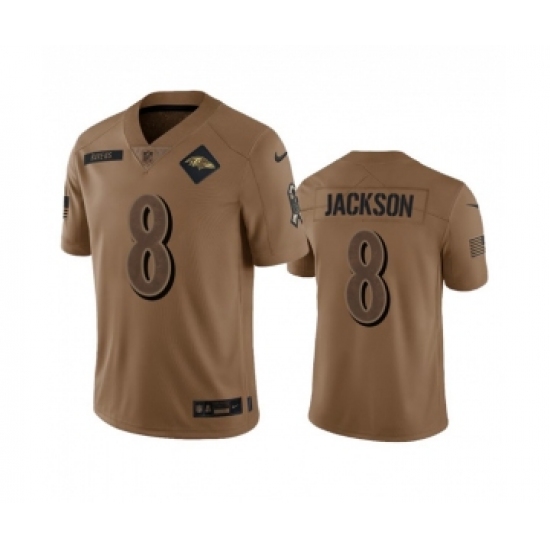 Men's Nike Baltimore Ravens #8 Lamar Jackson 2023 Brown Salute To Service Limited Football Stitched Jersey Men's Nike Baltimore Ravens #8 Lamar Jackson 2023 Brown Salute To Service Limited Football Stitched Jersey