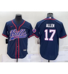 Men's Buffalo Bills #17 Josh Allen Navy With Patch Cool Base Stitched Baseball Jersey