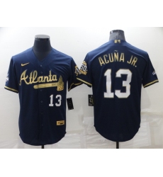 Men's Atlanta Braves #13 Ronald Acuna Jr. Navy Nike White 2022 Gold Program Authentic Player Jersey