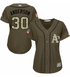 Women's Majestic Oakland Athletics #30 Brett Anderson Authentic Green Salute to Service MLB Jersey