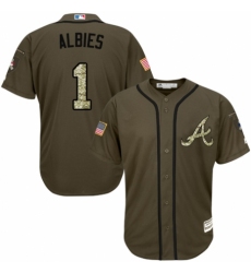 Youth Majestic Atlanta Braves #1 Ozzie Albies Authentic Green Salute to Service MLB Jersey
