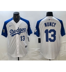 Mens Los Angeles Dodgers #13 Max Muncy Number White Blue Fashion Stitched Cool Base Limited Jersey