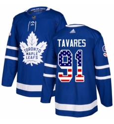 Youth Adidas Toronto Maple Leafs #91 John Tavares Authentic Royal Blue USA Flag Fashion NHL Jersey