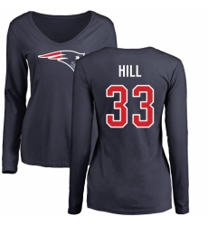 NFL Women's Nike New England Patriots #33 Jeremy Hill Navy Blue Name & Number Logo Slim Fit Long Sleeve T-Shirt