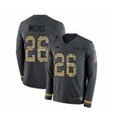 Men's Nike New England Patriots #26 Sony Michel Limited Black Salute to Service Therma Long Sleeve NFL Jersey
