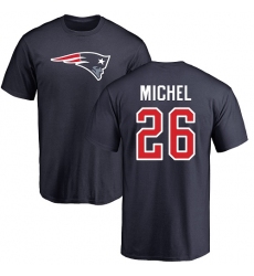 NFL Nike New England Patriots #26 Sony Michel Navy Blue Name & Number Logo T-Shirt