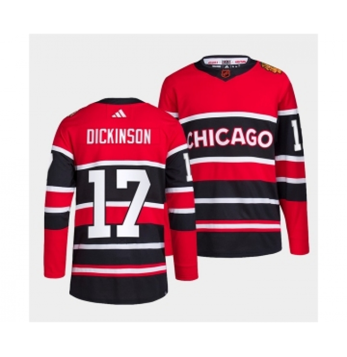 Men's Chicago Blackhawks #17 Jason Dickinson Red Black 2022 Reverse Retro Stitched Jersey