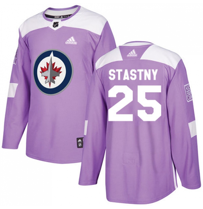 Men's Adidas Winnipeg Jets #25 Paul Stastny Authentic Purple Fights Cancer Practice NHL Jersey