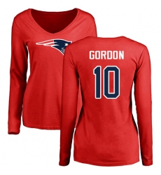 NFL Women's Nike New England Patriots #10 Josh Gordon Red Name & Number Logo Slim Fit Long Sleeve T-Shirt