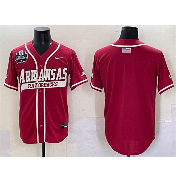 Men's Arkansas Razorbacks Blank Cardinal 2025 World Series & SEC Patch Stitched Jersey
