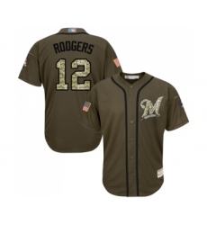 Men's Milwaukee Brewers #12 Aaron Rodgers Authentic Green Salute to Service Baseball Jersey
