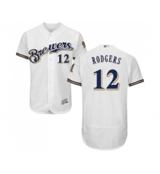 Men's Milwaukee Brewers #12 Aaron Rodgers White Alternate Flex Base Authentic Collection Baseball Jersey