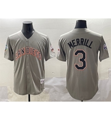 Men's San Diego Padres #3 Jackson Merrill Gray Fashion Throwback With Cool Base Stitched Jersey