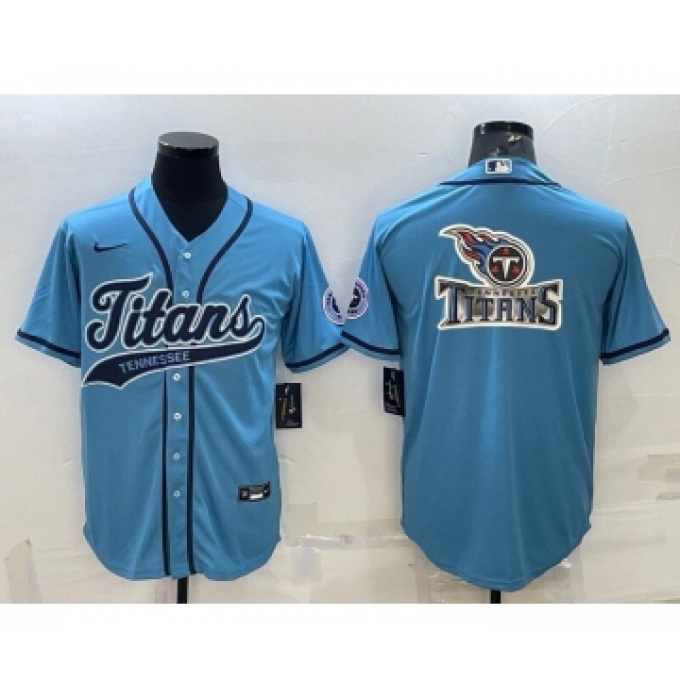 Men's Tennessee Titans Blue Team Big Logo With Patch Cool Base Stitched Baseball Jersey