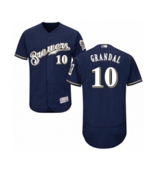 Men's Milwaukee Brewers #10 Yasmani Grandal Navy Blue Alternate Flex Base Authentic Collection Baseball Jersey