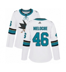 Women's San Jose Sharks #46 Nicolas Meloche Authentic White Away Hockey Jersey