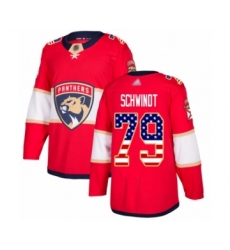 Men's Florida Panthers #79 Cole Schwindt Authentic Red USA Flag Fashion Hockey Jersey