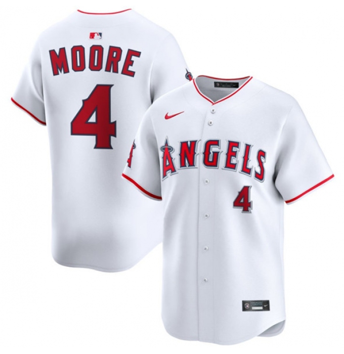 Men's Los Angeles Angels #4 Christian Moore White Home Limited Stitched Baseball Jersey