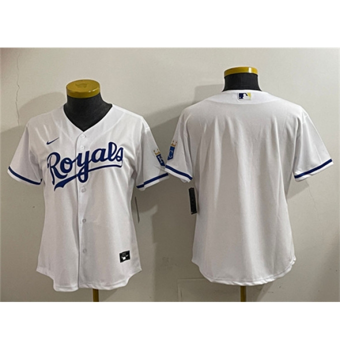Women's Kansas City Royals Blank White Cool Base Stitched Jersey(Run Small)