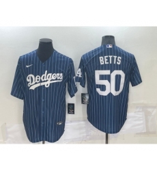 Men's Los Angeles Dodgers #50 Mookie Betts Navy Blue Pinstripe Stitched MLB Cool Base Nike Jersey
