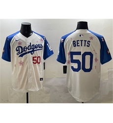 Men's Los Angeles Dodgers #50 Mookie Betts White Royal 2025 Tokyo Series Limited Stitched Baseball Jersey