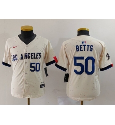 Youth Los Angeles Dodgers #50 Mookie Betts Number Cream 2024 City Connect Limited Stitched Jerseys
