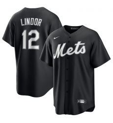 Men's New York Mets #12 Francisco Lindor Black Lights Out Limited Stitched Baseball Jersey