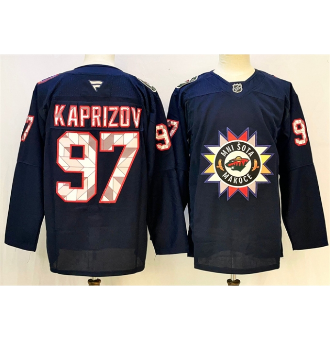 Men's Minnesota Wild #97 Kirill Kaprizov Navy 2024-25 Stitched Hockey Jersey
