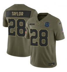 Men's Indianapolis Colts #28 Jonathan Taylor Olive 2025 Salute to Service Limited Football Stitched Jersey