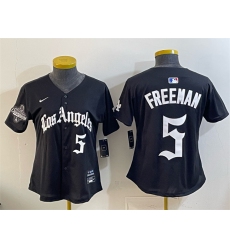 Youth Los Angeles Dodgers #5 Freddie Freeman Black 2025 World Series Champions LA Gothic Edition Limited Stitched Baseball Jersey