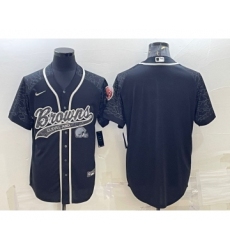 Men's Cleveland Browns Blank Black Reflective With Patch Cool Base Stitched Baseball Jersey