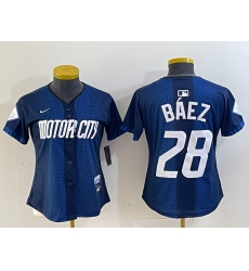 Women's Detroit Tigers #28 Javier Baez 2024 Navy City Connect Cool Base Limited Stitched Jersey