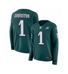 Women's Nike Philadelphia Eagles #1 Cameron Johnston Limited Green Therma Long Sleeve NFL Jersey