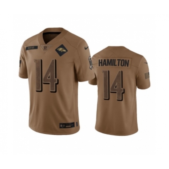 Men's Nike Baltimore Ravens #14 Kyle Hamilton 2023 Brown Salute To Service Limited Football Stitched Jersey Men's Nike Baltimore Ravens #14 Kyle Hamilton 2023 Brown Salute To Service Limited Football Stitched Jersey