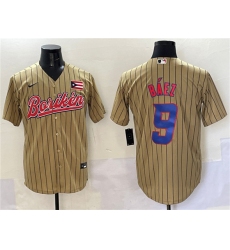 Men's Puerto Rico Baseball #9 Javier Baez Tan 2023 World Baseball Classic Stitched Jersey
