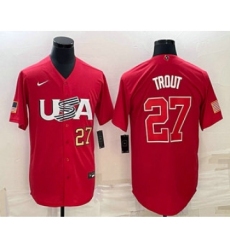 Mens USA Baseball #27 Mike Trout Number 2023 Red World Classic Stitched Jersey