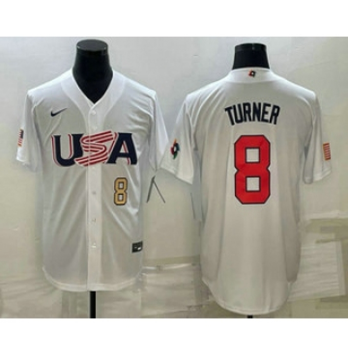 Men's USA Baseball #8 Trea Turner Number 2023 White World Baseball Classic Stitched Jerseys