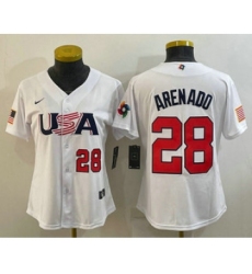 Womens USA Baseball #28 Nolan Arenado Number 2023 White World Classic Replica Stitched Jersey