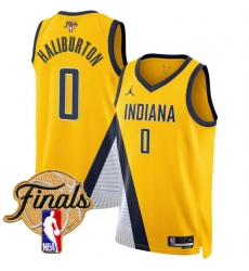Men's Indiana Pacers #0 Tyrese Haliburton Yellow 2025 Finals Statement Edition Stitched Basketball Jersey