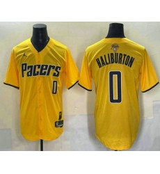 Men's Indiana Pacers #0 Tyrese Haliburton Yellow 2025 Finals Vapor Stitched Baseball Jersey